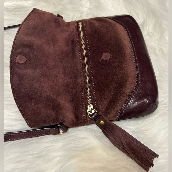 Frye Melissa Fold over Plum/Wine/Burgundy Leather/Suede Crossbody Bag - Picture 4 of 13